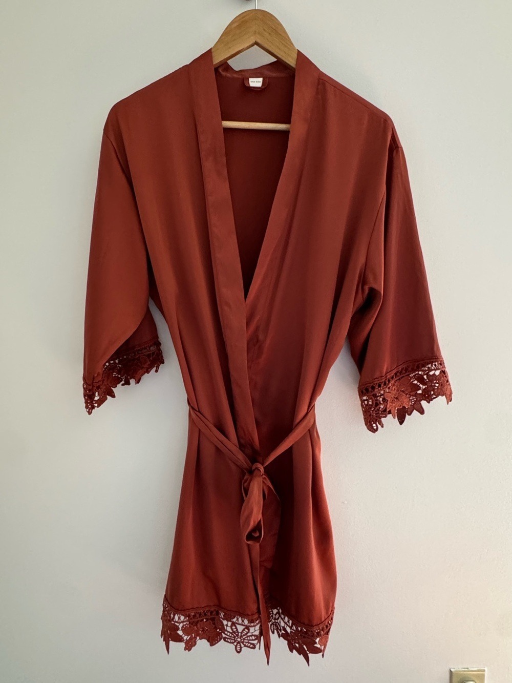 Terracotta Satin Lace Trim Robe Kimono Loungewear One Size